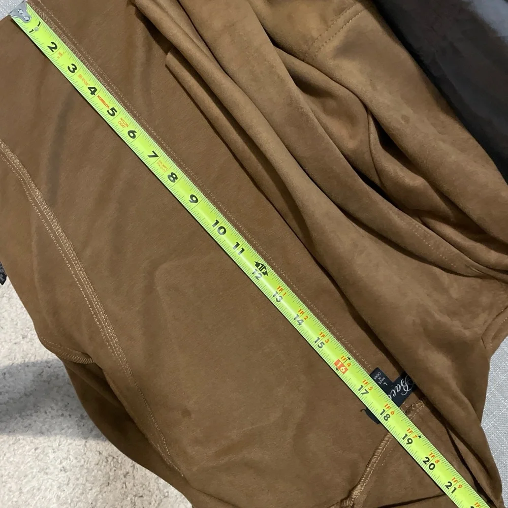 Baccinni Faux Suede Moto Jacket Size L Cognac Waterfall Drape Front Silhouette - Picture 7 of 8